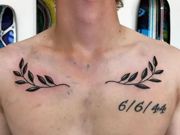 Date and Laurel Wreath Chest Tattoo
