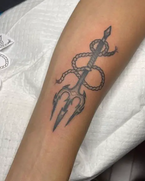 Shaded Rope around Trident Arm Tattoo