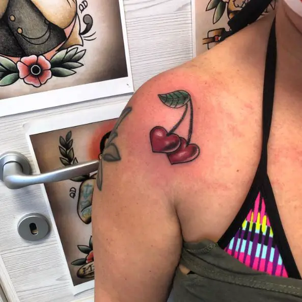 Small Cherries Shoulder Tattoo