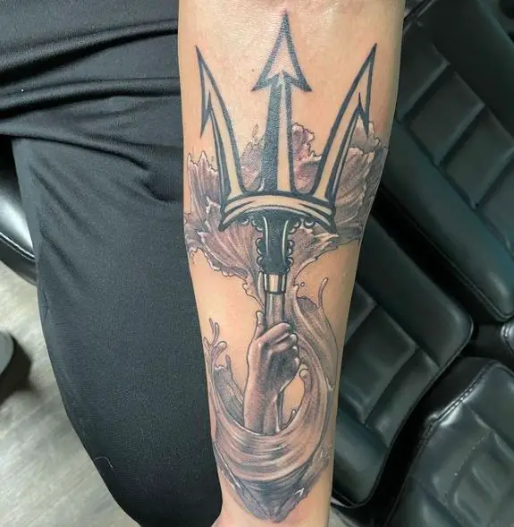 Waves and Trident Forearm Tattoo