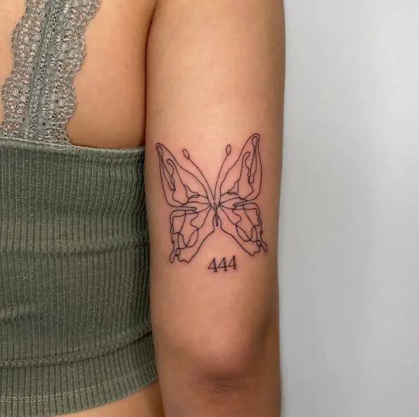 Butterfly and Small 444 Arm Tattoo