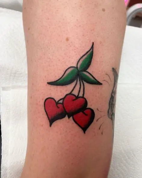 Colored Triple Cherries Arm Tattoo