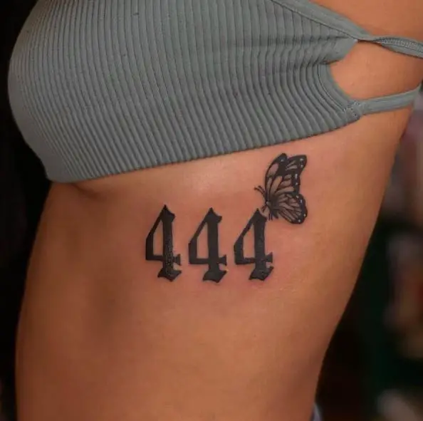 Black Butterfly and 444 Ribs Tattoo