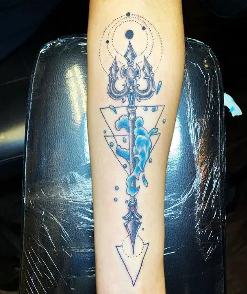 Water and Planets with Trident Arm Tattoo