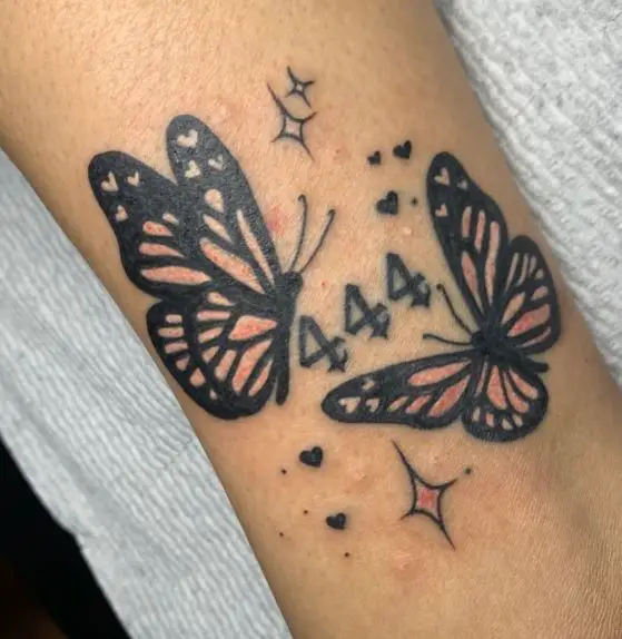 Stars, Hearts, Butterflies, and Number 444 Tattoo