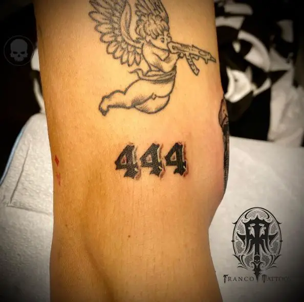 Angel with Gun and 444 Arm Tattoo