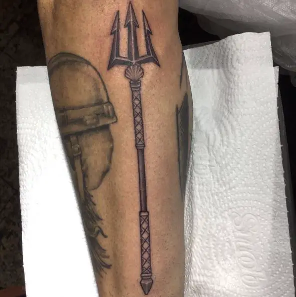 Black and Grey Poseidon's Trident Tattoo