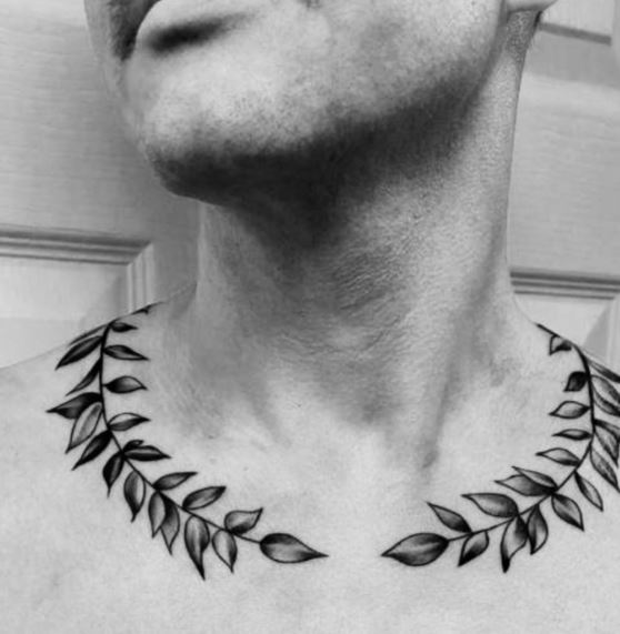 Black Laurel Wreath Collar Tattoo