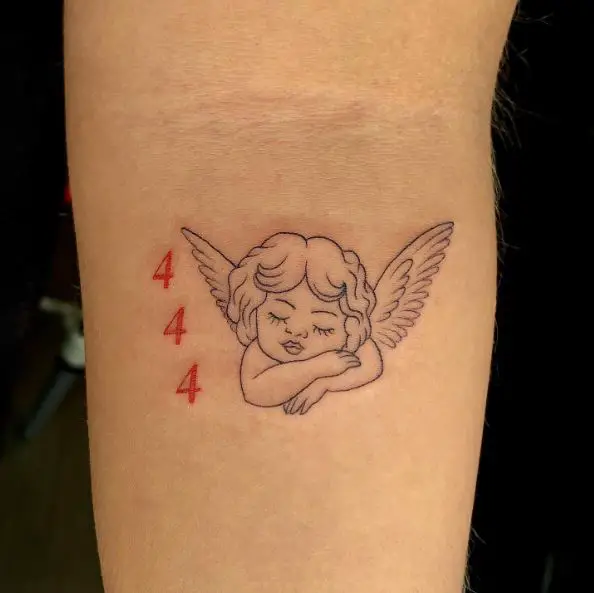 Cherub and Number 444 Tattoo