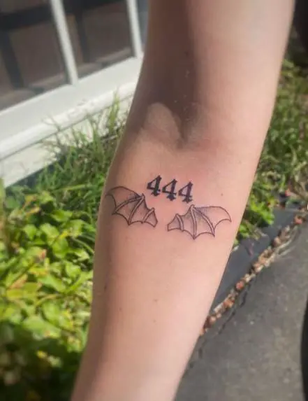 Number 444 with Angel Wings Arm Tattoo