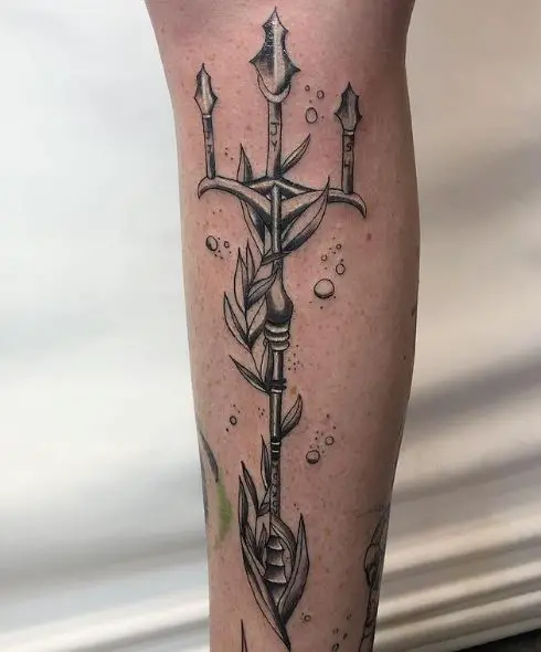 Bubbles and Leaves with Trident Arm Tattoo