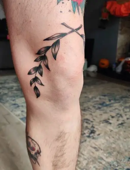 Black Laurel Wreath Knee Tattoo