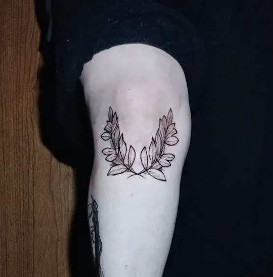 Black and White Laurel Wreath Knee Tattoo