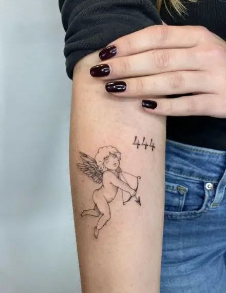 Cupid and Number 444 Forearm Tattoo