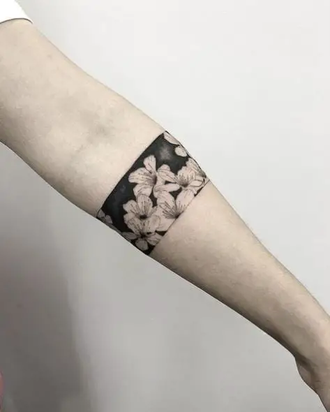 Black and White Floral Armband Tattoo