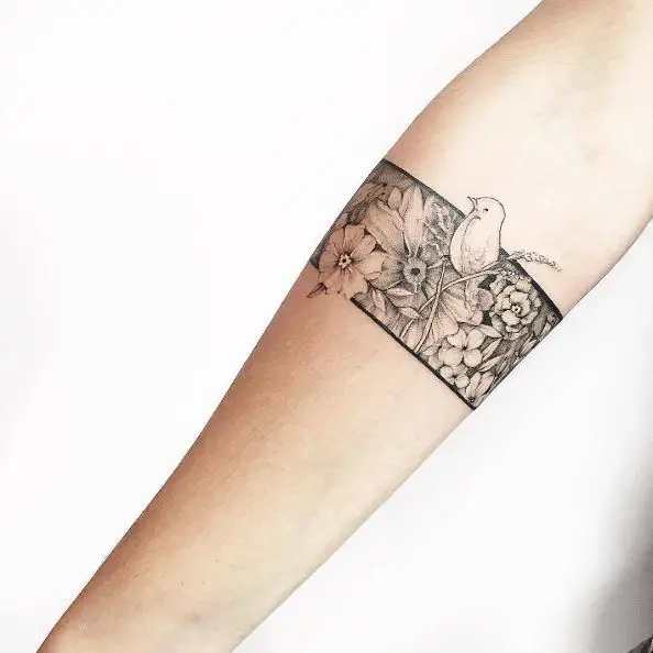 Armband with Flowers and Bird Tattoo