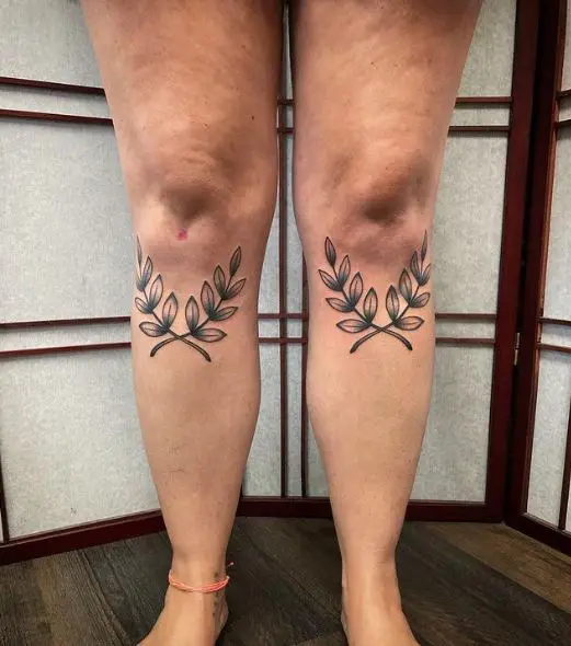 Grey Laurel Wreath both Knees Tattoos