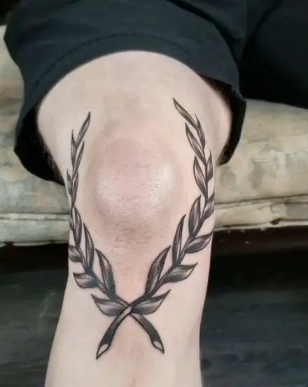 Black and Grey Laurel Wreath Knee Tattoo