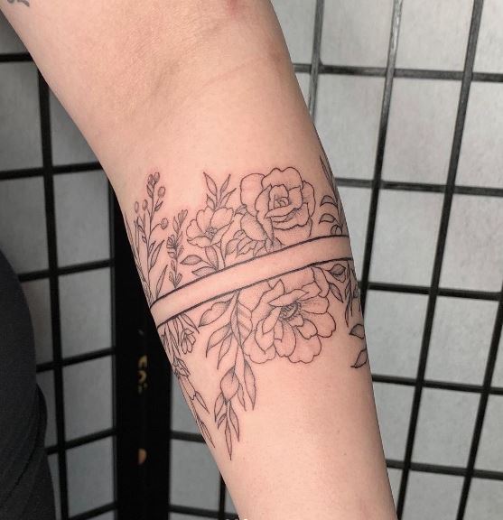 Double Armband with Flowers Tattoo
