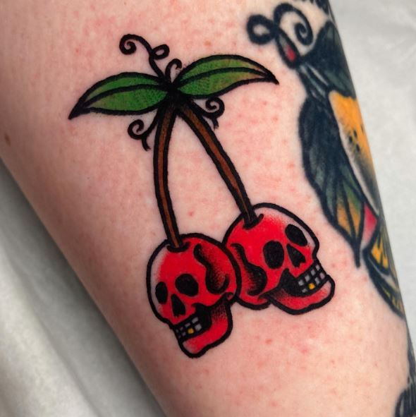 Colored Skull Cherries Tattoo