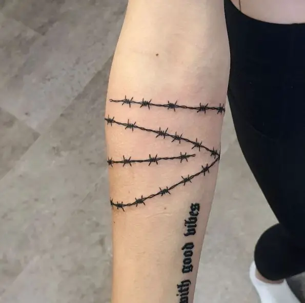 Barbed Wire Armband Tattoo with Saying