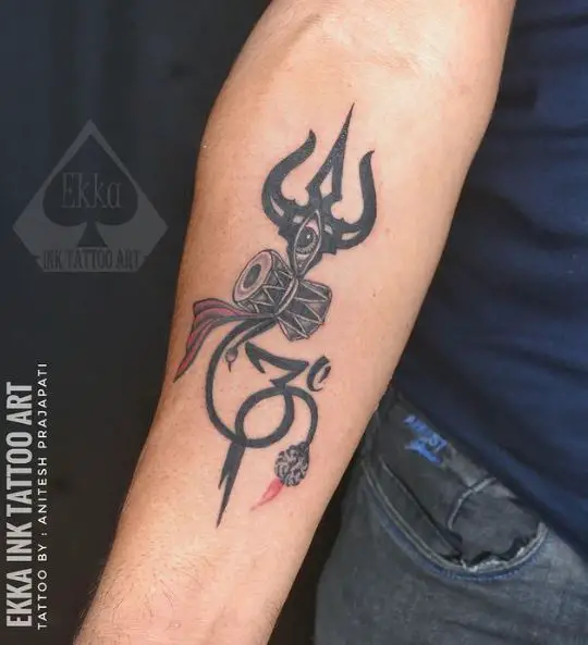 Black Trishul Forearm Tattoo