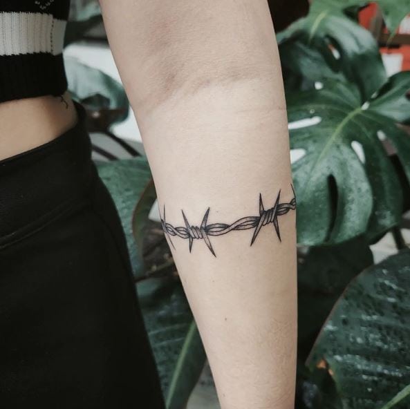 Black and Grey Barbed Wire Armband Tattoo