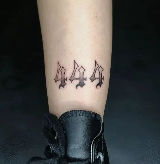 Grey Shaded 444 Leg Tattoo