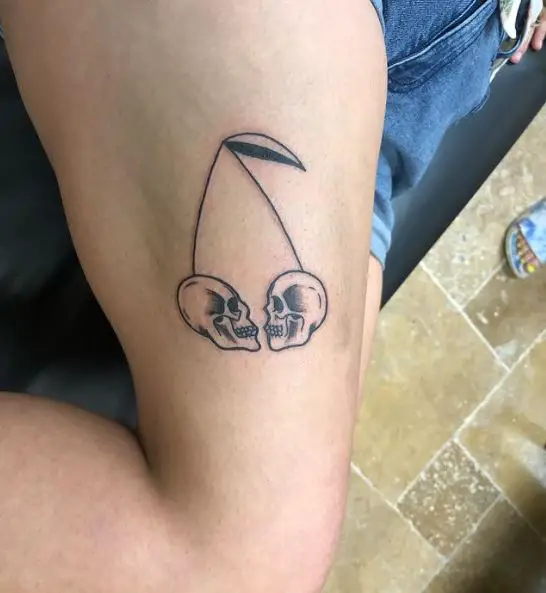 Simple Skull Cherry Thigh Tattoo