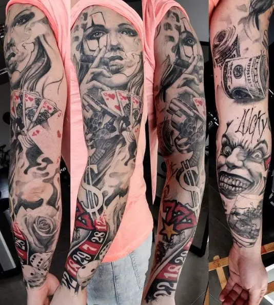 Casino Inspired 777 Arm Sleeve Tattoo