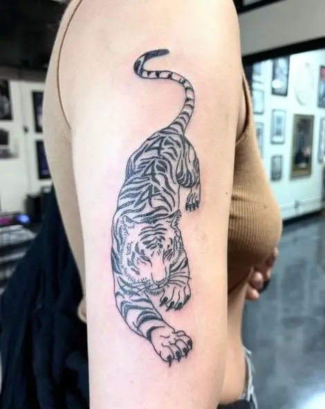 Tiger with 444 on Back Arm Tattoo