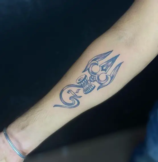 Grey Shaded Trishul Forearm Tattoo