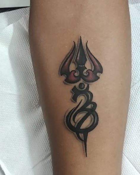 Black and Purple Trishul Forearm Tattoo