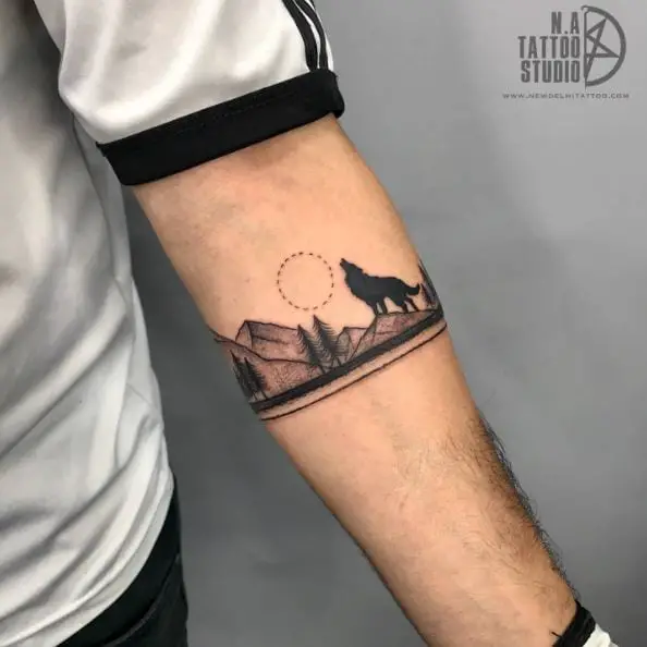 Wolf and Mountain Armband Tattoo