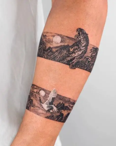 Tiger and Crane Armband Tattoo