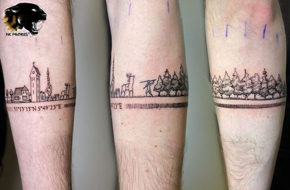 Village with Coordinates Armband Tattoo