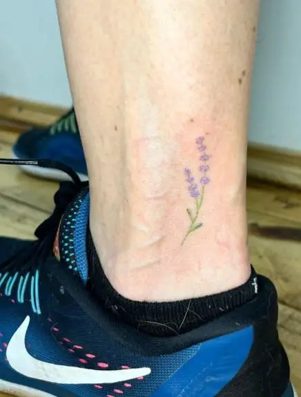 A Sprig of Lavender Ankle Tattoo
