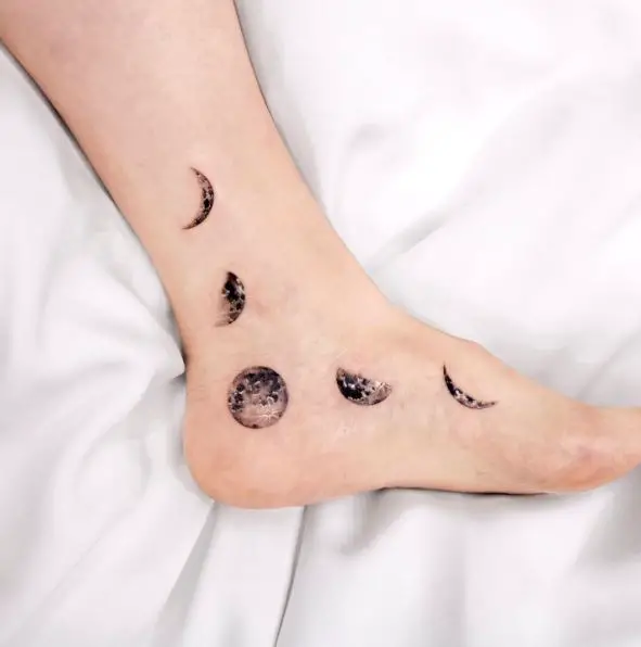 Ankle Tattoo of Moons in Different Phases