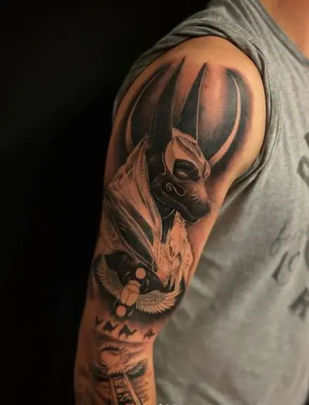 Anubis Egyptian God Tattoo on Arms