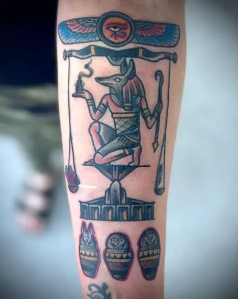 Anubis God and Organ Jars Tattoo Piece