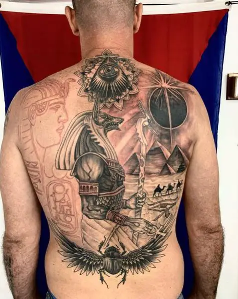Anubis Sketch Tattoo on Back
