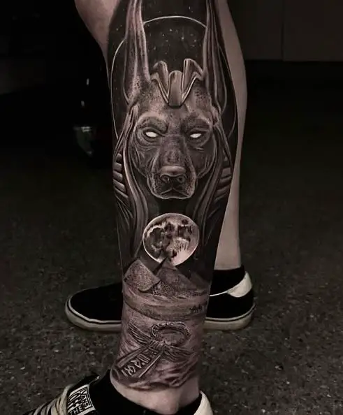 Anubis Tattoo Piece on the Leg