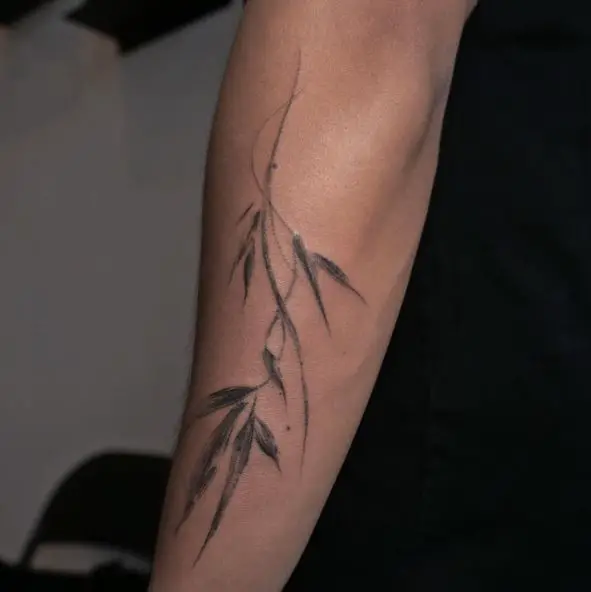 Bamboo Leaves Forearm Tattoo