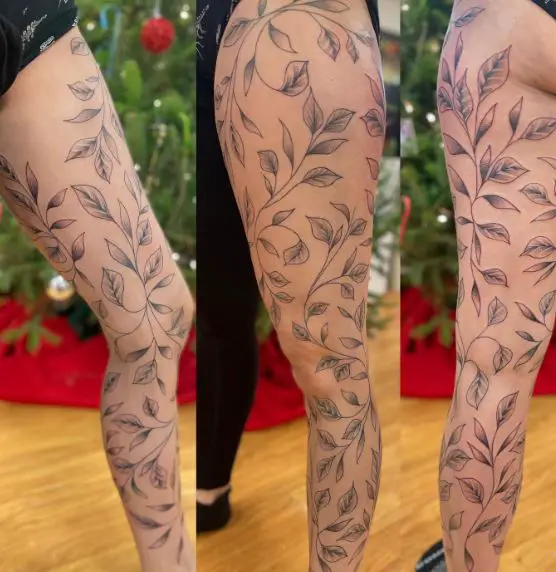 Beautiful Leg of Vines Tattoo