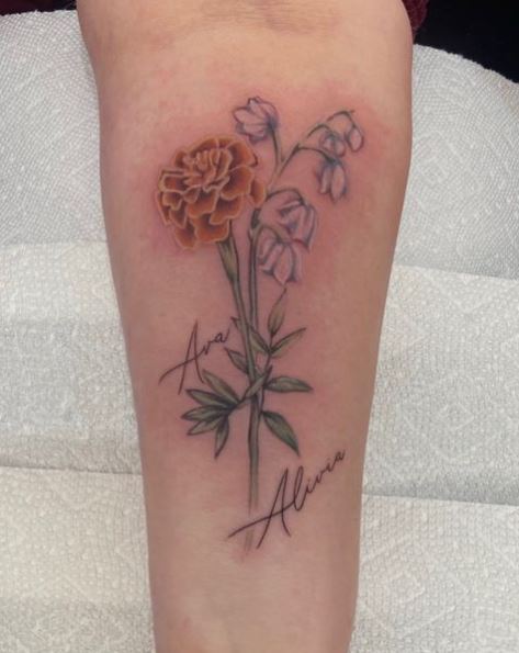 Birth Flowers and Carnation Tattoo with Names