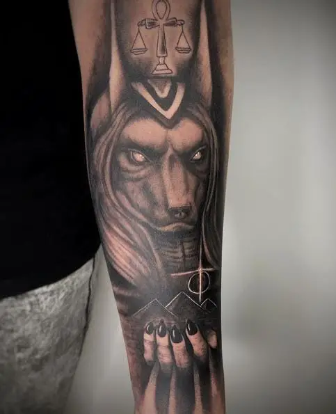 Black Anubis Forearm Tattoo