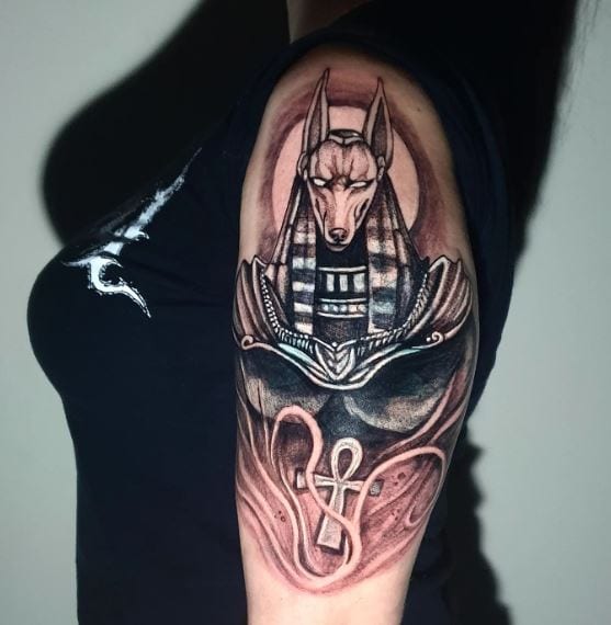 Black Anubis Tattoo on Arms