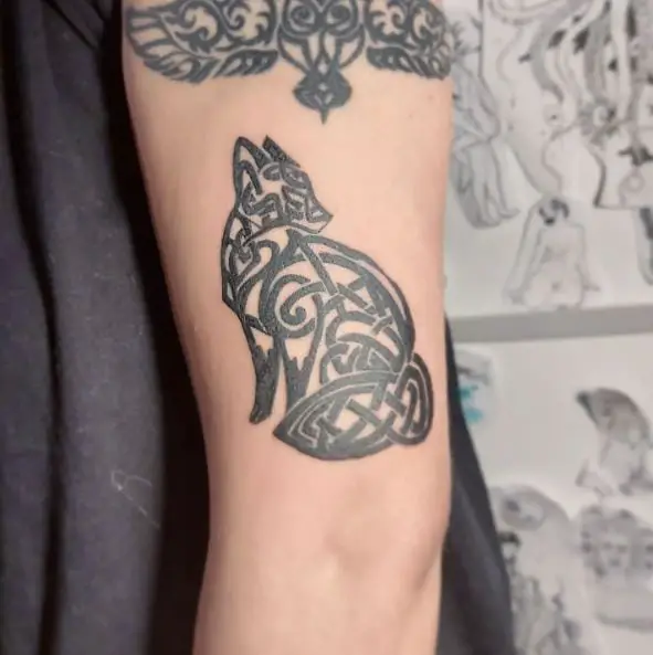 Black Celtic Fox Tattoo on the Arm