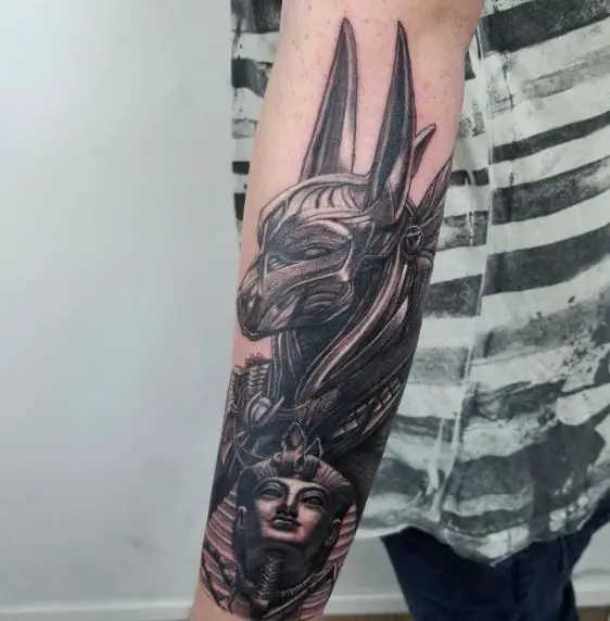 Black Colored Anubis Forearm Tattoo