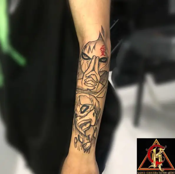 Black Colored Gaara Forearm Tattoo